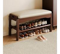 Hltdzer Banc Porte Chaussures en Bois Massif À Deux Niveaux avec Coussin de Siège Rembourré, Étagère de Rangement, Tabouret Porte Chaussures pour Chambre(A,80 * 30 * 40cm/31.5 * 11.8 * 15.7in)