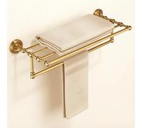 Hltdzer Étagère Porte Serviettes Vintage en Laiton Brossé Doré Murale À Deux Niveaux, Étagères de Salle Bain Modernes À Suspendre sans Perçage(62 * 24 * 17cm/24.4 * 9.4 * 6.7in)