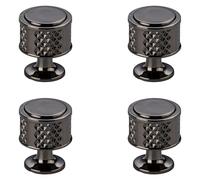 HLXDECO Lot de 4 poignées d'armoire moletées en alliage de zinc noir canon de fusil pour meubles de cuisine et de salle de bain, poignées de commode texturées modernes, trou unique