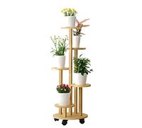 HMAKGG Porte Plante Interieur, Support Plantes Interieur en Bambou, 4 Roulettes, Étagère Plante 5 Niveaux Stable pour Petits Pots, pour Balcon Salon, 19 * 90CM