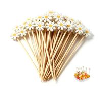 HMCEY 100 Pièces Brochettes Cocktail 12 CM,Pic Aperitif Bambou avec Chrysanthèmes, Pique Decoration Gateau,Pic pour Brochette de Fruits,Pique Decoratif de Cuisine pour Charcuterie, Sandwich, Barbecue