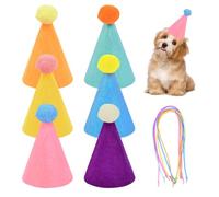 HMCEY 6 Pièces Mini Chapeaux Anniversaire pour Animaux de Compagnie,Chapeau Conique Anniversaire de Fete avec Pompons,Happy Birthday Chapeaux Cône Party pour Chiens, Chats, Lapins - Multicolore