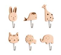 HMCEY 6 Pièces Porte Manteau Enfant Mural Animaux, Crochet Mural Bois | Grande RéSistance à La Charge,Installation Sans Clous,Non Toxique Et Sans Odeur,pour Chambre,Cuisine,Salle de Bain
