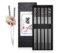 HMCEY Lot de 5 Paires de Baguettes Réutilisables,Baguette Chinoise Inox Cuisine,Chopsticks Metal,Baguette Sushi Lave Vaisselle,Baguettes Carrées Métal pour Maison, Restaurant, Camping - Géométrique
