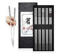 HMCEY Lot de 5 Paires de Baguettes Réutilisables,Baguette Chinoise Inox Cuisine,Chopsticks Metal,Baguette Sushi Lave Vaisselle,Baguettes Carrées Métal pour Maison, Restaurant, Camping - Style mixte