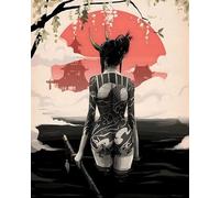 HMDKHI Images de posters japonais Bushido, peinture de figurines japonaises de ninjas samouraï, figurines japonaises et mont Fuji, sans cadre, JP-06, 1 pièces - 30 x 40 cm