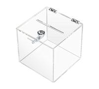 HMF 46919 Boîte à dons en acrylique avec serrure | Cube boîte à lots | 15 x 15 x 15 cm | DIN A6 | Transparent