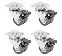 Roulettes doubles pour charges lourdes avec frein, lot de 4, 50 mm, jusqu'à 400 kg, HMF 6720, gris