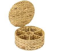 HMF Boîte à thé en jacinthe d'eau avec 7 compartiments pour le rangement de sachets de thé, panier de rangement comme organiseur pour cuisine, salle de bain, espace de vie | 27 x 27 x 11 cm | Naturel