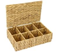 HMF Boîte à thé en jacinthe d'eau avec 8 compartiments pour le rangement de sachets de thé, panier de rangement comme organiseur pour cuisine, salle de bain, espace de vie | 33 x 21 x 10 cm | Naturel