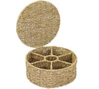 HMF Boîte à thé en jonc de mer avec 7 compartiments pour le rangement de sachets de thé, panier de rangement comme organiseur pour cuisine, salle de bain, espace de vie | 27 x 27 x 11 cm | Naturel
