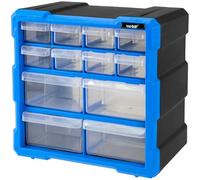 Boîte de rangement HMF pour petites pièces avec 12 tiroirs, boîte de rangement pour vis et outils, 24 compartiments, 26,5 x 26,5 x 16 cm, bleu-noir