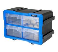 Boîte de rangement HMF pour petites pièces avec 4 tiroirs, boîte de rangement extensible pour vis et outils, 8 compartiments, 29,5 x 19,5 x 16 cm, bleu-noir