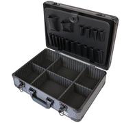 Mallette à outils HMF en aluminium, vide, 17 compartiments pour outils, cloisonnement réglable