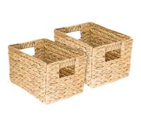 HMF Panier de rangement tressé en jacinthe d’eau, panier avec poignées de transport pour salle de bain, cuisine et pièce à vivre, lot de 2, taille M, 32 x 23 x 20 cm
