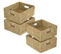 HMF Paniers de Rangement pour Demi-Compartiment KALLAX, Paniers Tressés en Jonc de Mer avec Poignées | Lot de 4 | 30 x 34 x 15 cm | Naturel