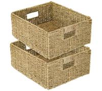 HMF Paniers de Rangement pour Demi-Compartiment KALLAX, Paniers Tressés en Jonc de Mer avec Poignées | Lot de 2 | 30 x 34 x 15 cm | Naturel