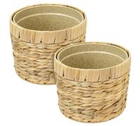 HMF Pot de Fleurs d’intérieur avec Cache-Pot tressé en Jacinthe d’Eau et Pot de Plantation, Rond, Lot de 2, 19 cm de diamètre
