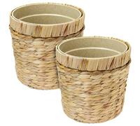 HMF Pot de Fleurs d’intérieur avec Cache-Pot tressé en Jacinthe d’Eau et Pot de Plantation, Rond, Lot de 2, 25 cm de diamètre