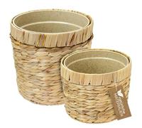 HMF Pot de Fleurs d’intérieur avec Cache-Pot tressé en Jacinthe d’Eau et Pot de Plantation, Rond, Lot de 2, 19 cm + 25 cm de diamètre