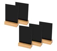 HMF Présentoir de table en acrylique au format A6 vertical avec socle massif en bois de chêne, tableau effaçable pour écrire, 5 pièces, Présentoir en T, Noir