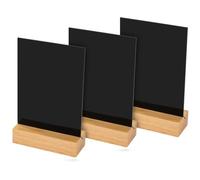 HMF Présentoir de table en acrylique au format A6 vertical avec socle massif en bois de chêne, tableau effaçable pour écrire, 3 pièces, Présentoir en T, Noir