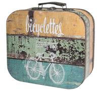 HMF Vintage valise en bois, grande boîte de rangement avec couvercle et poignée en cuir, rangement élégant comme idée cadeau pour mariage ou anniversaire | déco vélo | 32 x 29,5 x 12 cm