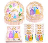 Hmfmdy Ensemble de Vaisselle de Fête Princesse, 50Pcs Décoration Fête, Vaisselle D'anniversaire Enfants avec Assiettes, Gobelets Serviettes Papier, Fournitures de Table pour Anniversaire 10 invités