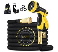 HmiL-U Tuyau d'arrosage 100ft 30m Tube Le Plus Fort avec Latex Double Magique de Jardin avec unpistolet de 9 Fonctions connecteur Solide en Laiton 【Longueur rétractée 33ft】(100ft)