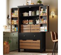 Hmluxury Armoire de cuisine, buffet, 140 cm de haut, meuble de rangement avec 2 portes et 5 tiroirs, 80 x 40 x 140 cm, noir/blanc