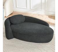 Hmluxury Canapé en polaire en peluche - Canapé minimaliste avec design arrondi - Rembourré - Coussin inclus - Pour salon, chambre à coucher, studio - Noir