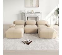 Hmluxury Canapé en U en velours côtelé de qualité supérieure, sans cadre, mousse 32D, modulaire, sans montage, antidérapant, adapté aux animaux domestiques, beige