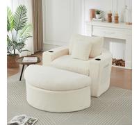 Hmluxury Canapé inclinable rond extra large avec repose-pieds | Housse en velours côtelé démontable en canapé et tabouret, avec compartiment de rangement et porte-gobelet