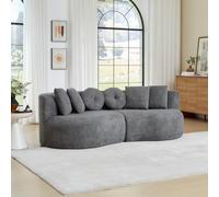 Hmluxury Canapé modulaire en chenille anthracite, 2 pièces, incurvé, sans accoudoirs, en forme de cajou, avec 6 coussins