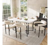 Hmluxury Ensemble de table à manger 7 pièces avec chaises en velours, pieds design en métal, 140 x 80 x 75 cm, crème, pour restaurant et salon