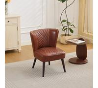 Hmluxury Fauteuil lounge sans accoudoirs, en cuir véritable, moderne, confortable, avec pied en bois d'hévéa massif, pour salon, bureau, hôtel