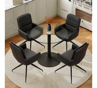 Hmluxury Table à manger ronde avec 4 chaises pivotantes, 85 cm de diamètre, verre trempé, base en métal noir, siège en polyuréthane, ensemble de salle à manger moderne