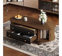 Hmluxury Table basse avec 2 tiroirs et porte roulante, table de canapé 100 x 50 x 36 cm, table de salon, aspect noyer et noir, table d'appoint avec 4 pieds