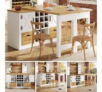 Hmluxury Table de salle à manger extensible avec buffet, plateau rotatif à 360°, table multifonction avec espace de rangement, blanc