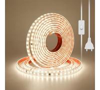 Hmuaog Ruban LED Adhésif 220V, Bandeau LED Autocollant 120 LEDs/m, Haute Densité avec Interrupteur, Bande Lumineuse Étanche IP67 pour Miroir, Placard et Cuisine (Blanc, 10 m)