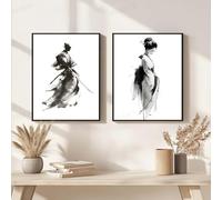 HMXQLW Moderne Geisha Samouraï Japonais Noir et Blanc Impression sur Toile Affiche Decoration Murale Tableau Art Toile Peinture Salon Chambre Maison Decoration Murale Sans Cadre (2X20X30CM,C)
