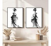 HMXQLW Moderne Geisha Samouraï Japonais Noir et Blanc Impression sur Toile Affiche Decoration Murale Tableau Art Toile Peinture Salon Chambre Maison Decoration Murale Sans Cadre (2X70X100CM,B)