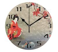 HMZXZ Horloge murale silencieuse de 24,6 cm - Motif femme japonaise - Sans tic-tac - Pour la maison, le salon, la cuisine, le bureau, l'école - Décoration