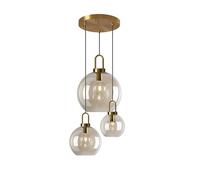 Hnexsei Suspension Moderne à 3 Lumières avec Abat-jours en Verre Ambre, Lustre au Plafond Doré, Idéale pour Salon, Salle à Manger et Cuisine, Longueur Suspendue Réglable (B)