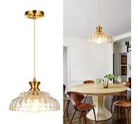 Hnexsei Suspension Moderne en Verre avec Douille E26 Dorée, Cordon Réglable et Abat-Jour Texturé Ambre, Plafonnier Suspendu pour Cuisine, Salle à Manger, Chambre