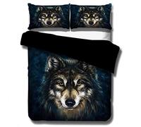 HNHDDZ 1 Personne Housse de Couette 3D Animal Loup, Parure de lit 140x200 Enfants Garçons Galaxy Loup Flamme Bleu Noir Éclair Housse de Couette avec Fermeture à Glissière