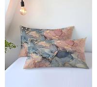 HNHDDZ Housse de Couette Bleu Clair Aquarelle Marbre Parure de lit Noir Gris Rose Violet Encre Liquide Dorée Linge de lit avec Taies d'oreiller (Style 1, 2 Taies d'oreiller 65x65 cm)