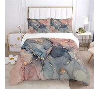 HNHDDZ Housse de Couette Bleu Clair Aquarelle Marbre Parure de lit Noir Gris Rose Violet Encre Liquide Dorée Linge de lit avec Taies d'oreiller (Style 1, 220x240 cm)