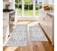 HNHDDZ Tapis de Cuisine 2 Pièces, Floral Bleu Gris Clair | Format léger et rembourré pour plan de travail, évier et porte de cuisine