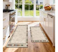 HNHDDZ Tapis de Cuisine Set 2 Pièces, Losanges Bordure Ivoire Beige | Surface rembourrée et fond à points pour évier, cuisson ou passage